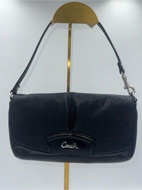 Coach Black Leather Pleated Front Two-Way Bag